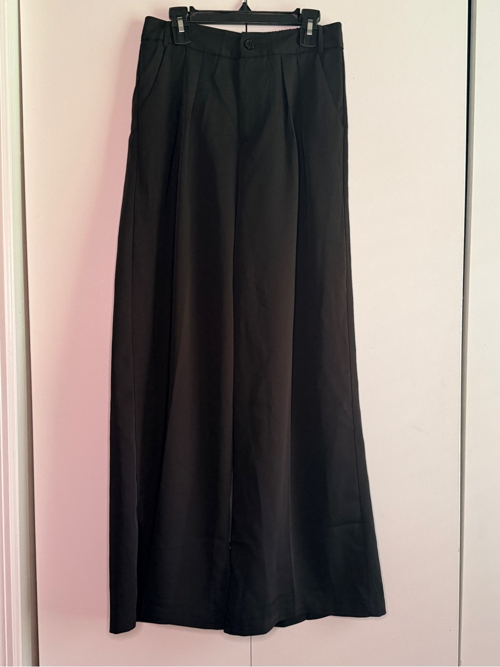 Polyester Black Wide-Leg Dress Pants